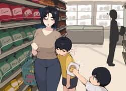  anger_vein angry black_hair blue_eyes grabbing_another&#039;s_ear mother_(pepper0) mother_and_son motion_lines pepper0 pinching punishment white_shirt_brother_(pepper0) yellow_shirt_brother_(pepper0) 