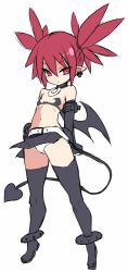 1girl disgaea etna_(disgaea) karukan_(monjya) loli looking_at_viewer navel pointy_ears red_eyes red_hair simple_background solo tail thighhighs white_background wings  rating:Questionable score:41 user:danbooru