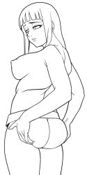 1girl artist_request ass breasts female_focus greyscale hyuuga_hinata large_breasts monochrome naruto naruto_(series) nipples self-upload simple_background solo standing white_background rating:Questionable score:12 user:danbooru