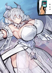 ... 1girl breasts card cleavage demon_girl demon_horns demon_wings detached_sleeves dress duel_monster harpie&#039;s_feather_duster highres holding holding_card horns huge_breasts lovely_labrynth_of_the_silver_castle melon22 pointy_ears short_hair single_hand slit_pupils solo spell_card thick_thighs thighs white_dress white_eyes white_hair wings yu-gi-oh! rating:Sensitive score:48 user:danbooru