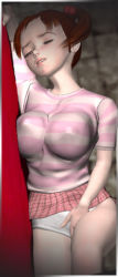  1girl 3d breasts closed_eyes game_cg honycomb large_breasts lowres red_hair solo  rating:Questionable score:6 user:Sotetsu19