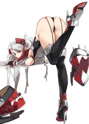  1girl absurdres ass azur_lane bent_over black_panties boots breast_press breasts garter_straps grey_hair high_heel_boots high_heels highres kilalesi large_breasts long_hair panties sideboob skindentation solo tagme thighhighs underwear white_background white_hair  rating:Questionable score:51 user:Maumacto