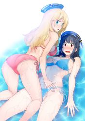 10s 2girls :o all_fours amami_amayu aqua_eyes arms_at_sides ass atago_(kancolle) back bare_arms bare_legs bare_shoulders beret bikini black_hair blonde_hair blue_bikini blue_headwear blush breasts caught cleavage contemporary couple embarrassed female_focus girl_on_top grabbing grabbing_another&#039;s_breast groin hand_under_clothes hat kantai_collection large_breasts legs lips long_hair looking_at_viewer looking_back lying midriff multiple_girls neck on_back open_mouth partially_submerged partially_visible_vulva pink_bikini red_eyes short_hair shy side-tie_bikini_bottom sideboob stomach suggestive_fluid surprised swimsuit takao_(kancolle) thighs underboob wet wet_clothes yuri rating:Questionable score:26 user:danbooru