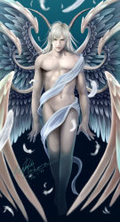 abs androgynous angel demon devil helel highres horns long_hair lucifer muscular nude pectorals persona shin_megami_tensei solo wings rating:Sensitive score:3 user:gandalf359
