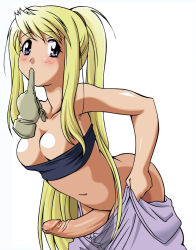  00s 1girl artist_request blonde_hair blue_eyes blush breasts elzikyuchi erection fullmetal_alchemist futanari gloves large_breasts long_hair penis ponytail solo strapless third-party_edit tube_top very_long_hair winry_rockbell  rating:Explicit score:160 user:Love_Sack