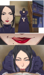 10s 2boys :&gt;= black_eyes black_hair bowing comic dress eyelashes fellatio golden_kamuy half-closed_eyes highres ienaga_kano jewelry licking_lips lips lipstick looking_at_viewer makeup mole mole_under_mouth motion_blur motion_lines multiple_boys mushiro_(nijie728995) necklace oral parted_bangs penis pov pubic_hair purple_dress red_lips saliva standing tongue tongue_out trap uncensored v_arms yaoi rating:Explicit score:636 user:atomic_admin