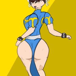  ass ass_focus bracelet capcom chinese_clothes chun-li double_bun dress from_behind hair_bun highres huge_ass jewelry leotard puffy_sleeves revealing_clothes skin_tight spiked_bracelet spikes street_fighter street_fighter_ii_(series) street_fighter_v thighhighsailor wedgie wide_hips  rating:Questionable score:2 user:Tayakiayu