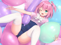  balloon blouse blue_one-piece_swimsuit bow cameltoe green_eyes one-piece_swimsuit one_eye_closed open_mouth original phallic_symbol pink_hair pink_shirt sasaame school_uniform serafuku shirt solo spread_legs swimsuit swimsuit_under_clothes thighhighs white_bow white_thighhighs  rating:Sensitive score:31 user:fatfreemilk