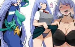 10s 1girl ;) ass black_bra blue_eyes blue_hair blue_panties blush bodysuit boku_no_hero_academia bra breasts breath cleavage clothes_lift contrapposto cowboy_shot curvy finger_in_another&#039;s_mouth from_side hadou_nejire hand_on_own_hip heart heart-shaped_pupils hews highres hip_focus large_breasts lifting_own_clothes long_hair looking_at_viewer mouth_pull multiple_views necktie one_eye_closed open_mouth panties saliva school_uniform simple_background skirt skirt_lift smile symbol-shaped_pupils teeth thick_thighs thighs tongue tongue_out underwear uvula very_long_hair vest wide_hips wink rating:Sensitive score:239 user:danbooru