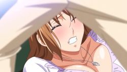  1boy 1girl animated animated_gif blush bouncing_breasts breasts brown_hair cheating_(relationship) clenched_teeth clothed_sex forced hetero jewelry missionary momose_ayumu necklace netorare ore_wa_kanojo_o_shinjiteru! sex teeth  rating:Explicit score:83 user:moonshadow129