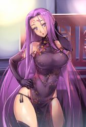 1girl akinaie blush boots breasts china_dress chinese_clothes dress elbow_gloves facial_mark fate/stay_night fate_(series) forehead_mark gloves large_breasts long_hair looking_at_viewer medusa_(fate) medusa_(rider)_(fate) pelvic_curtain purple_hair side_slit sleeveless solo thigh_boots thighhighs turtleneck turtleneck_dress very_long_hair rating:Sensitive score:85 user:danbooru