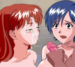  1boy 2girls animated asuka_(viper) blue_eyes blue_hair breasts brown_eyes brown_hair closed_eyes closed_mouth collarbone cum cum_on_hair erection eyelashes facial facing_viewer hetero indoors large_breasts lips long_hair looking_at_another lowres masturbation miki_(viper) multiple_girls nude open_mouth penis portrait rape shiny_skin short_hair tagme third-party_edit veins veiny_penis viper viper_ctr  rating:Explicit score:33 user:rem3