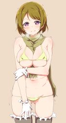10s 1girl between_breasts bikini blush breasts breath brown_hair clearite cleavage cold covered_erect_nipples cowboy_shot frilled_thighhighs frills gloves highres koizumi_hanayo large_breasts looking_at_viewer love_live! love_live!_school_idol_project lowleg navel no_pupils plump purple_eyes scarf short_hair sketch skindentation solo string_bikini swimsuit thighhighs trembling yellow_bikini rating:Questionable score:61 user:danbooru