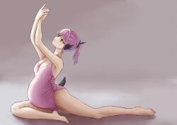  1girl ballerina breasts cleavage leotard pink_hair pink_leotard ponytail pregnant 