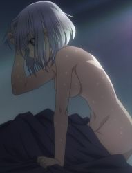  10s 1girl bed breasts date_a_live highres navel nude screencap short_hair solo sweat tagme tobiichi_origami white_hair  rating:Questionable score:91 user:Rebel