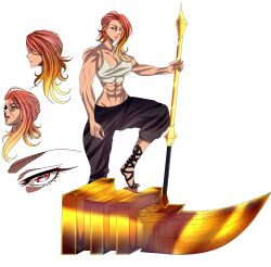  1girl abs absurdres artist_request breasts character_sheet facing_viewer hammer highres large_breasts long_hair looking_at_viewer multicolored_hair muscular muscular_female nanatsu_no_taizai orange_eyes orange_hair original solo standing tagme  rating:Questionable score:6 user:Keplergym2