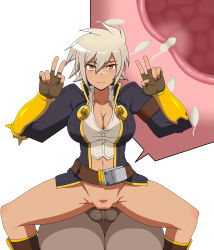 1boy 1girl absurdres blazblue bottomless breasts bullet_(blazblue) cleavage cum cum_in_pussy dark_skin ejaculation fertilization girl_on_top hetero highres impregnation large_breasts mantan ovum penis pussy reverse_cowgirl_position sex sex_from_behind shiny_skin short_hair solo_focus sperm_cell spread_legs straddling testicles uncensored v vaginal white_hair x-ray rating:Explicit score:127 user:Domestic_Importer