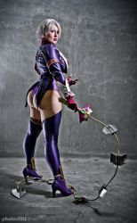  1girl ass bellechere boots cosplay high_heels huge_ass isabella_valentine isabella_valentine_(cosplay) namco photo_(medium) shoes solo soul_calibur soulcalibur soulcalibur_v thick_thighs thigh_boots thighhighs thighs weapon whip_sword white_hair wide_hips 