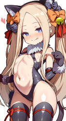  1girl abigail_williams_(fate) animal_ear_fluff animal_ears animal_hands bad_id bad_twitter_id bare_shoulders bell black_bow black_gloves black_leotard black_thighhighs blonde_hair blue_eyes blush bow breasts cat_ears cat_tail center_opening cosplay elbow_gloves fake_animal_ears fate/grand_order fate/kaleid_liner_prisma_illya fate_(series) forehead fur_collar gloves hair_bow hair_ribbon highres illyasviel_von_einzbern illyasviel_von_einzbern_(beast_style) illyasviel_von_einzbern_(beast_style)_(cosplay) jingle_bell leotard licking_lips long_hair looking_at_viewer navel orange_bow parted_bangs paw_gloves ribbon shimejinameko sidelocks small_breasts smile solo tail thick_thighs thighhighs thighs tongue tongue_out twintails wide_hips  rating:Sensitive score:197 user:danbooru