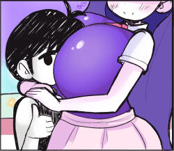 1boy 1girl big_sis blush breasts brother_and_sister heart huge_breasts little_brother mari_(omori) marisol_(omori) older_sister omori omori_(omori) purple_hair siblings teenage_girl_and_younger_boy rating:Sensitive score:10 user:Alez_Rizz