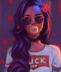  artist_request chewing_gum choker glasses hair_ornament purple_hair source_request sunglasses tagme  rating:Sensitive score:5 user:DanielleEden