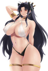 1girl absurdres alternate_breast_size arm_behind_back arm_up armlet arms_behind_head bare_shoulders bikini black_hair black_panties breasts cleavage commission earrings fate/grand_order fate_(series) highleg highleg_panties highres hoop_earrings ishtar_(fate) jewelry long_hair nastart navel o-ring o-ring_top panties parted_lips red_eyes revealing_clothes swimsuit thigh_strap tiara tohsaka_rin underwear rating:Sensitive score:49 user:danbooru