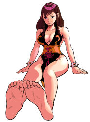 1girl alternate_costume alternate_hairstyle bare_legs barefoot black_dress bracelet braid breasts brown_hair capcom china_dress chinese_clothes chun-li cleavage dress feet feet_together female_focus foot_focus highres jewelry large_breasts sitting smile soles solo spiked_bracelet spikes street_fighter street_fighter_v toes rating:Sensitive score:23 user:fakyuh
