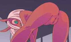  10s 1girl anus ass bent_over cleft_of_venus clitoris colored_skin darling_in_the_franxx fat_mons female_focus green_eyes horns loli long_hair looking_at_viewer looking_back nude open_mouth orenji_(wholesomeorenji) pussy red_skin sharp_teeth silver_hair solo spoilers teeth uncensored zero_two_(darling_in_the_franxx)  rating:Explicit score:112 user:petricolor