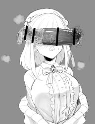 1girl bar_censor breasts censored condom condom_on_penis frilled_shirt frills gomio_(bb-k) greyscale highres large_breasts large_penis long_hair monochrome nijisanji penis penis_awe penis_on_face penis_over_eyes pubic_hair shirt sketch solo_focus suzuhara_lulu tongue tongue_out used_condom used_condom_on_penis virtual_youtuber rating:Explicit score:85 user:danbooru