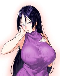 1girl breasts covered_erect_nipples fate/grand_order fate_(series) hand_on_own_cheek hand_on_own_chest hand_on_own_face large_breasts long_hair minamoto_no_raikou_(fate) onsoku_inu sleeveless sleeveless_turtleneck solo sweater turtleneck turtleneck_sweater very_long_hair rating:Sensitive score:67 user:danbooru