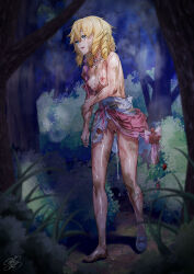  1girl after_rape aftersex ajula_wachula bar_censor barefoot blonde_hair blue_eyes breasts censored cinderella commission crying crying_with_eyes_open cum cum_in_pussy cum_string cumdrip dirty dirty_clothes dress drill_hair drooling eyebrows female_focus forest full_body half-closed_eyes highres injury medium_breasts medium_hair nature night nipples open_mouth outdoors scratches skeb_commission solo standing tears toes torn_clothes torn_dress  rating:Explicit score:224 user:danbooru