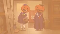 1boy 2girls animated anime_screenshot audible_music costume halloween halloween_costume jack-o&#039;-lantern mask multiple_girls music pumpkin screencap senzawa singing sound tagme video