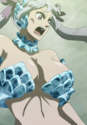  1girl absurdres armor bare_shoulders bikini_armor black_clover blue_armor breasts choker cleavage collarbone hair_ribbon highres huge_breasts large_breasts long_hair navel noelle_silva open_mouth purple_eyes purple_ribbon revealing_clothes ribbon screencap silver_hair stitched stomach third-party_edit tiara toned toned_female twintails  rating:Sensitive score:43 user:PuttHutt