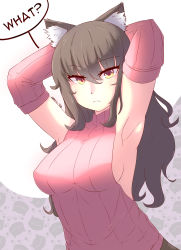 1girl absurdres animal_ears armpits bare_shoulders black_hair blake_belladonna breasts cat_ears detached_sleeves highres long_hair ribbed_sweater rwby sideboob sleeveless sleeveless_turtleneck solo speech_bubble sweater sweater_vest turtleneck yellow_eyes z666ful rating:Sensitive score:47 user:twilight_jester