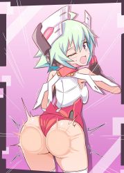  1girl against_fourth_wall against_glass ass ass_press azure_striker_gunvolt azure_striker_gunvolt_2 bare_shoulders blue_eyes blush breast_press breasts cougar_(cougar1404) from_behind green_hair headgear huge_ass leotard looking_back one_eye_closed open_mouth roro_(gunvolt) shiny_clothes shiny_skin short_hair sideboob solo tears thighhighs wedgie  rating:Questionable score:56 user:armorcrystal