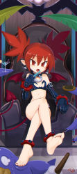  1girl anklet applying_manicure barefoot black_gloves bracelet choker cocktail_glass crossed_legs cup demon_girl demon_tail demon_wings disgaea draw-till-death drinking_glass drinking_straw earrings elbow_gloves etna_(disgaea) fangs feet flat_chest food foot_focus foreshortening gloves highres jewelry makai_senki_disgaea miniskirt nail_polish navel painting_nails palm_leaf pointy_ears popsicle prinny red_eyes red_hair shiny_skin sitting skirt skull_earrings soles solo_focus stepped_on stomach tail throne toenail_polish toenails toes tray twintails wings  rating:Sensitive score:98 user:danbooru