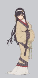  1girl black_hair chinese_clothes closed_eyes facing_viewer fangdan_runiu full_body girls&#039;_frontline grey_background hair_ornament hairband hands_in_opposite_sleeves hanfu head_tilt highres long_hair long_sleeves nightmaremk2 type_95_(girls&#039;_frontline) simple_background solo standing very_long_hair wide_sleeves 