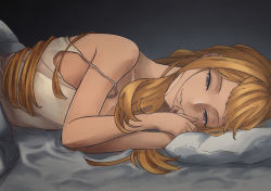 1girl bed_sheet blonde_hair breasts character_request cleavage granblue_fantasy grin long_hair looking_at_viewer lying medium_breasts mifuta off_shoulder on_bed pillow pov_across_bed purple_eyes shirt smile solo under_covers very_long_hair white_shirt rating:Sensitive score:4 user:danbooru