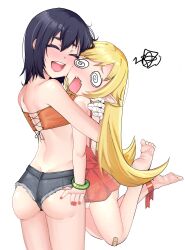  2girls ass hug kanbaru_suruga monogatari_(series) multiple_girls oshino_shinobu short_shorts shorts 