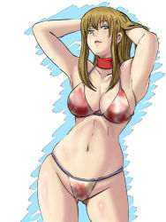  1girl adjusting_hair armpits arms_up bikini breasts butcha-u cleavage dead_or_alive groin hitomi_(doa) large_breasts looking_at_viewer navel solo string_bikini swimsuit tecmo  rating:Questionable score:51 user:danbooru