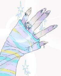  1girl absurdres blue_ribbon cross finger_ribbon fingernails glint hand_focus heart highres long_sleeves nail nail_art nail_polish original ribbon sleeves_past_wrists solo sparkle striped_sleeves white_nails yosh1to 