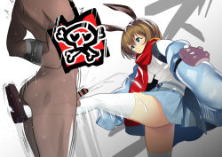  1boy 1girl amiya_(arknights) animal_ears arknights ball_busting bdsm blue_skirt cbt clothed_female_nude_male cum ejaculation femdom garasuhokou jacket kicking long_sleeves miniskirt nude penis rabbit_ears rabbit_girl scarf shoes skirt small_penis testicles thighhighs thighs  rating:Explicit score:73 user:Anonymous_Personn