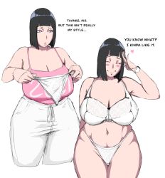 1girl alternate_breast_size belly black_hair blush boruto:_naruto_next_generations bra breasts cleavage curvy english_text highres huge_breasts hyuuga_hinata large_breasts purple_eyes mature_female naruto_(series) navel panties plump short_hair smile thick_thighs thighs ultivlad underwear wide_hips rating:Questionable score:222 user:Ahegao_lmao