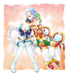  10s 2girls bad_id bad_pixiv_id bare_shoulders blue_eyes blue_hair blue_nails blue_rose_(tiger_&amp;_bunny) blush boots breasts cleavage dragon_kid earrings elbow_gloves closed_eyes gloves green_hair gun holding_hands hat unworn_hat head_on_another&#039;s_shoulder unworn_headwear huang_baoling jewelry karina_lyle lipstick makeup multiple_girls nail_polish short_hair shorts sleeping thigh_boots thighhighs tiger_&amp;_bunny weapon yukataro  rating:Questionable score:9 user:GinTama777