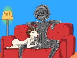 2girls absurdres ass bare_arms bare_back bare_hips bare_legs bare_shoulders barefoot belly black_sclera breasts brown_eyes brown_hair colored_sclera couch fellatio futa_with_female futanari godzilla:_city_on_the_edge_of_battle godzilla:_king_of_the_monsters godzilla:_planet_of_the_monsters godzilla:_the_planet_eater godzilla_(series) hand_on_another&#039;s_head headgear highres lamp legendary_pictures looking_at_another looking_down madison_russell medium_breasts metal metal_girl metal_skin monsterverse multiple_girls nanometal navel nipples no_testicles one_eye_closed oral penis polygon_pictures pussy shiny_skin short_hair sitting smile stomach stray_123 thick_thighs thighhighs thighs toho wall yuko_tani rating:Explicit score:8 user:Hunterman121