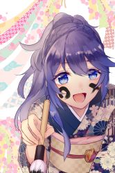  blue_eyes blue_hair body_writing fire_emblem fire_emblem_awakening fire_emblem_heroes hanetsuki highres japanese_clothes kimono long_hair looking_at_viewer lucina_(fire_emblem) mirin. new_year nintendo open_mouth paint smile solo tiara  rating:Sensitive score:10 user:danbooru