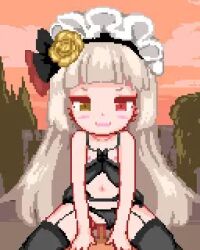 1boy 1girl animated bare_shoulders blunt_bangs blush bonnet censored continuous_ejaculation cowgirl_position cum cum_in_pussy ejaculation eyelashes fangs femdom flat_chest flower frills garden garter_belt girl_on_top grey_hair hair_flower hair_ornament halloween headdress hetero heterochromia hinainf izumi_kumi lingerie loli lolidom long_hair looking_at_viewer lowres mosaic_censoring night nipples no_panties open_mouth original outdoors penis pixel_art pointy_ears pov pussy red_eyes riding rose sex sharp_teeth sitting slit_pupils smile spread_legs straddling straight_bangs straight_hair tagme teasing teeth thighhighs thighs underwear vaginal vampire video yellow_eyes rating:Explicit score:581 user:BaronArgyleSven