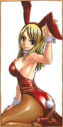 00s 1girl animal_ears armpits ass bare_shoulders black_eyes blonde_hair border bow bowtie breasts brown_pantyhose buckle closed_mouth detached_collar fairy_tail fake_animal_ears fake_tail from_side full_body hairband hand_on_own_ear hand_on_own_thigh hand_up high_heels kemonomimi_mode large_breasts leotard light_smile long_hair looking_at_viewer looking_back lucy_heartfilia mashima_hiro nail_polish official_art pantyhose pink_nails playboy_bunny pulling_own_ear rabbit_ears rabbit_tail red_bow red_bowtie red_footwear red_leotard seiza shoes sideboob simple_background sitting smile solo strapless strapless_leotard swept_bangs tail traditional_media white_background wrist_cuffs rating:Sensitive score:56 user:danbooru