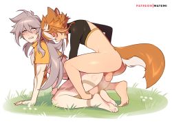  2boys all_fours anal animal_ears ass biting_hair closed_eyes dog_boy dog_ears dog_tail doggystyle genshin_impact gorou_(genshin_impact) grey_hair highres long_hair male_focus male_penetrated matemi mouth_hold multicolored_hair multiple_boys orange_hair penis razor_(genshin_impact) red_eyes rolling_eyes sex sex_from_behind streaked_hair tail tattoo testicles white_hair yaoi  rating:Explicit score:296 user:danbooru