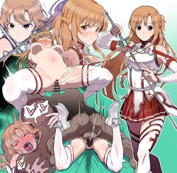 1boy 1girl aburisamon armor asuna_(sao) bar_censor boy_on_top braid breastplate brown_eyes brown_hair censored cheating_(relationship) clothed_female_nude_male crying crying_with_eyes_open dark-skinned_male dark_skin deep_penetration detached_sleeves dress feet_up female_ejaculation girl_on_top half_up_half_down_braid hetero highres holding holding_sword holding_weapon hug long_hair lying nude on_stomach pleated_skirt prone_bone rape red_skirt reverse_cowgirl_position sex sex_from_behind skirt sleeveless sleeveless_dress spread_legs squatting straddling sword sword_art_online tears thighhighs vaginal weapon white_dress white_sleeves rating:Explicit score:337 user:danbooru